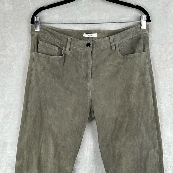 The Row Pants Womens 10 Green 100% Lambskin Suede Straight Pockets High Rise - Picture 2 of 15